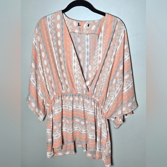 Women's Boho Western Empire Waist Wide Sleeve Tunic, Size Large - Picture 1 of 4